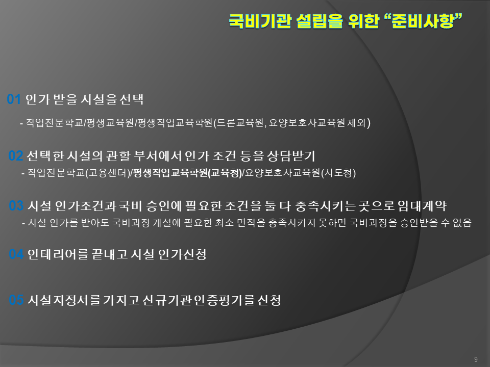국비기관 설립을 위한 준비사항