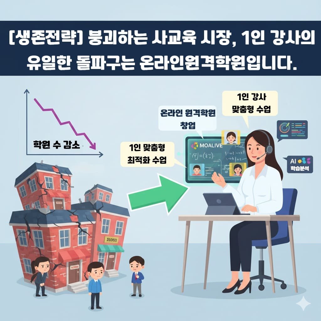 붕괴하는 사교육 시장, 1인 강사의 유일한 돌파구는 온라인원격학원입니다.
